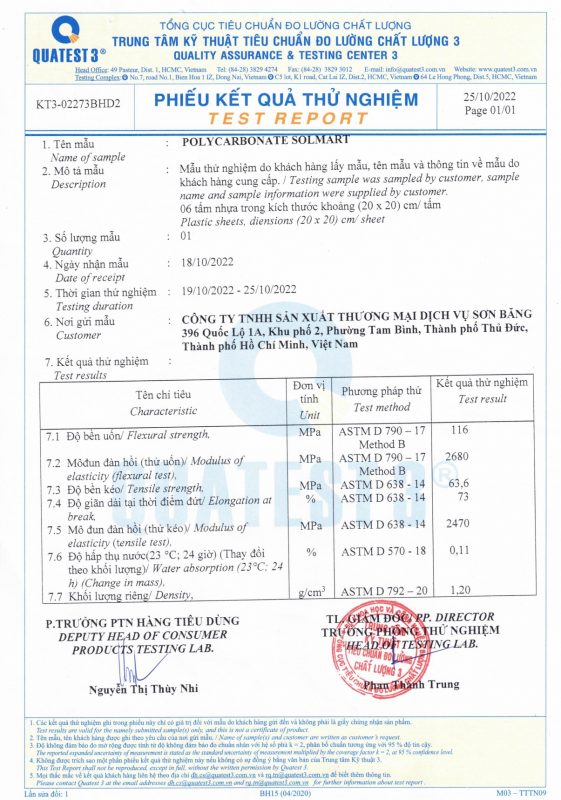 Chứng nhận Tiêu chuẩn Đo lường Chất lượng Poly Solmart của công ty Sơn Băng