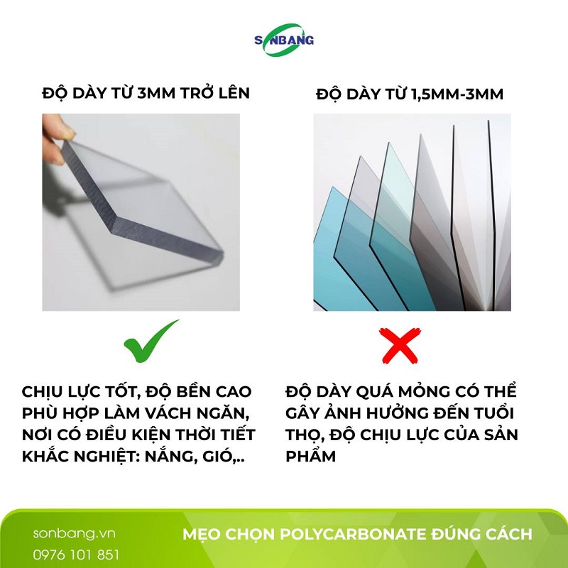 Độ dày tiêu chuẩn của tấm Poly đặc