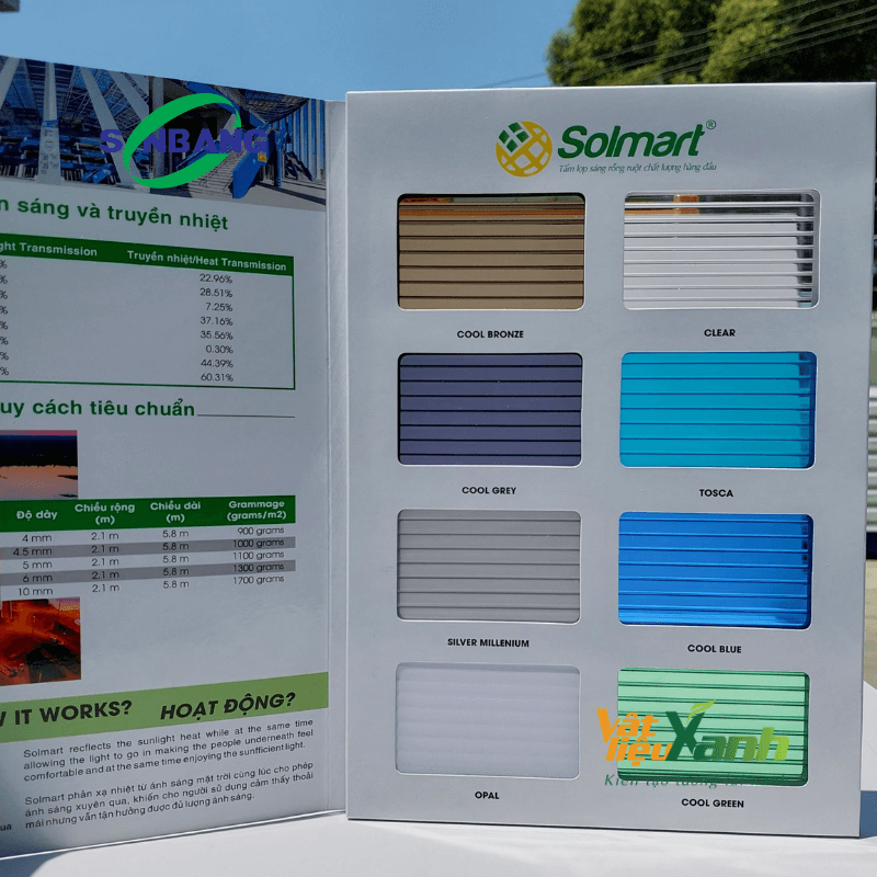bảng màu tấm polycarbonate rỗng Solmart