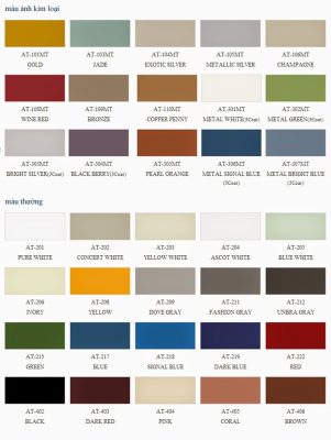 catalog màu sắc và mã màu tấm Aluminim Alcotop