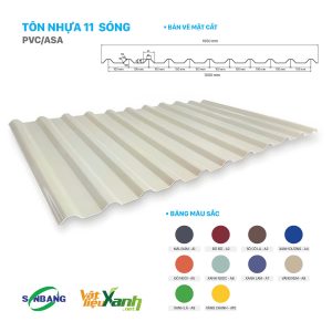 tôn nhựa PVC 11 sóng phủ ASA sản xuất và phân phối tại Sơn Băng
