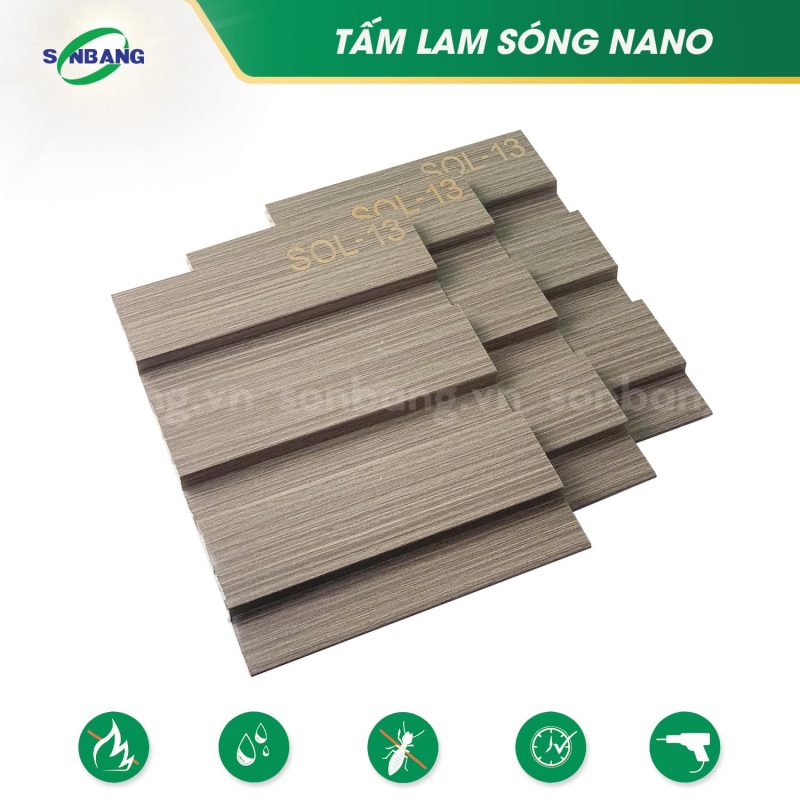 Lam sóng nhựa nano vân gỗ ốp tường, ốp trần 3 sóng SOL-13