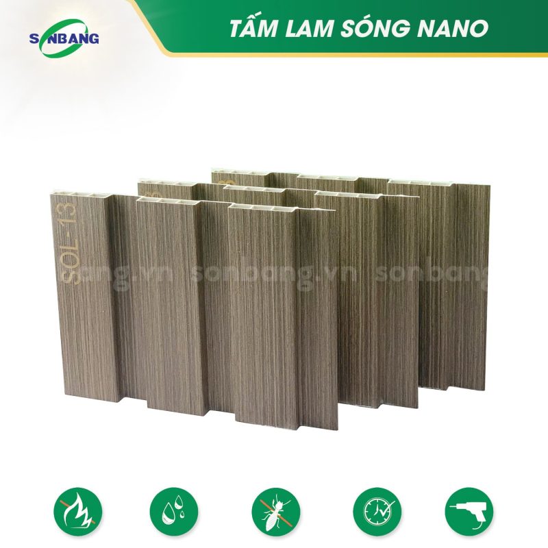 Lam sóng nhựa nano vân gỗ ốp tường, ốp trần 3 sóng SOL-13