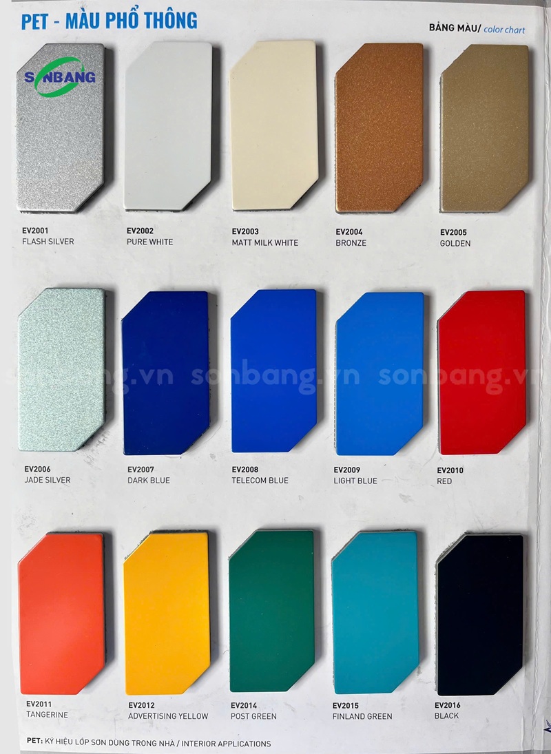 Bảng màu tấm alu PET phổ thông