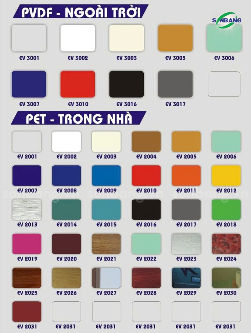 Bảng màu alu mới nhất tại Sơn Băng
