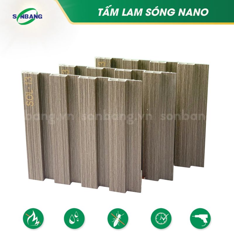 Tấm lam sóng nhựa nano vân gỗ 4 sóng ốp tường, ốp trần SOL-13