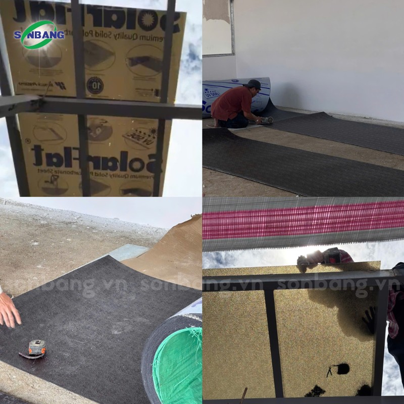 Thi công tấm lợp poly đặc lấy sáng làm mái hiên cho nhà ở