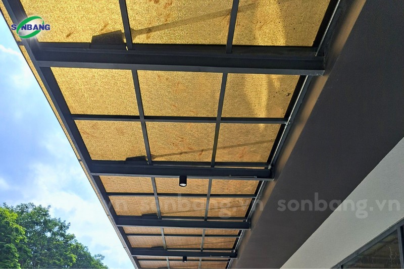 mai che polycarbonate dac 10mm solmart celadon city 6 Mái hiên hành lang thương mại sử dụng tấm Polycarbonate đặc màu trà