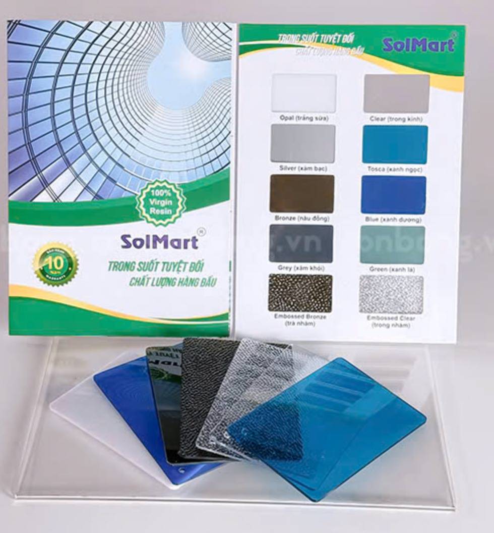 tấm polycarbonate đặc ruột bảo hành lên đến 10 năm